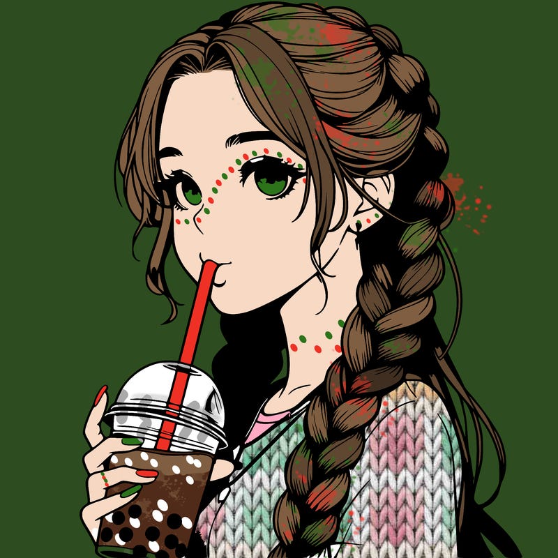 realistic girl with braided hair drinking boba