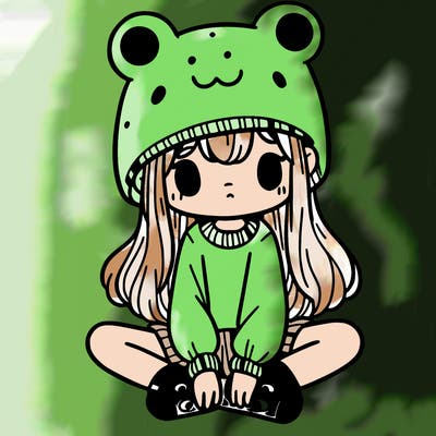 a girl wearing a frog hat and some frog socks