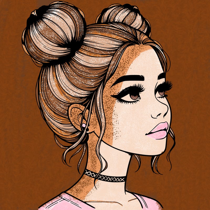 realistic girl with buns on the top of her head