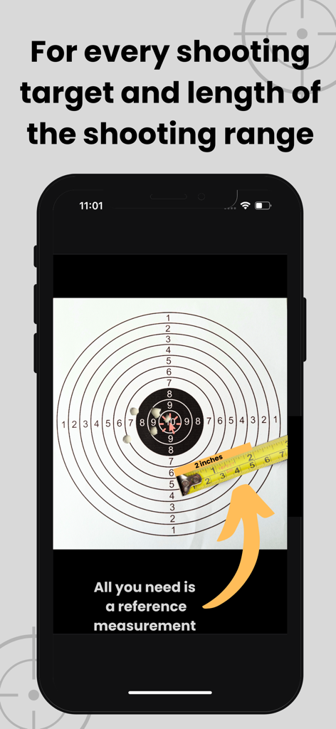 Captura de pantalla de la aplicación MOA RangeR mostrando la calibración del objetivo utilizando una medida de referencia con una cinta métrica
