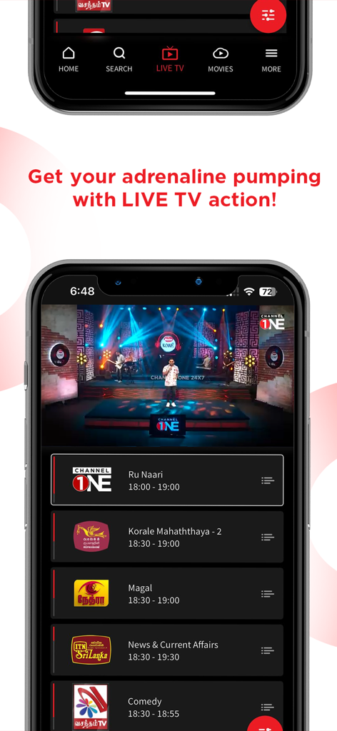 Dialog ViU mobile app displaying live TV channels from Sri Lanka