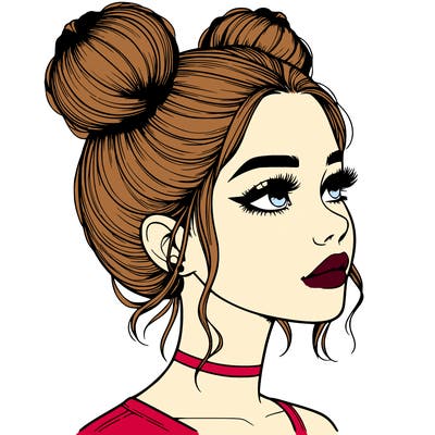 realistic girl with buns on the top of her head