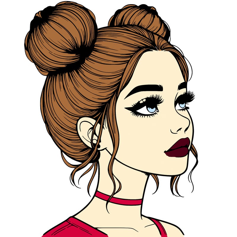 realistic girl with buns on the top of her head