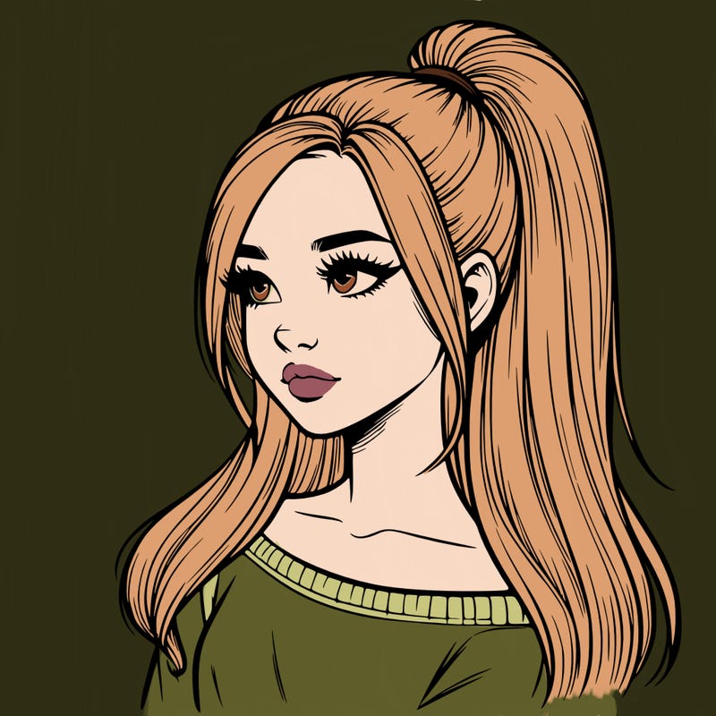 realistic girl with a high ponytail