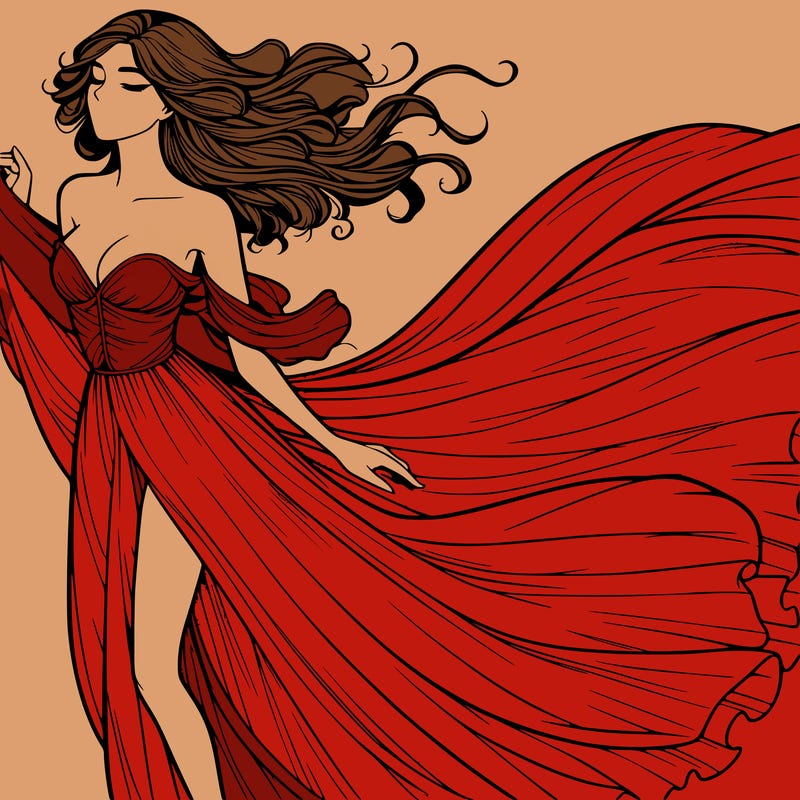 realistic woman in dress flowing the the wind