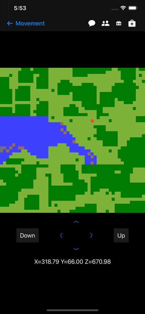 ChatCraft Pro for Minecraft - A 2D mini map showing player position with movement controls and coordinates in ChatCraft Pro