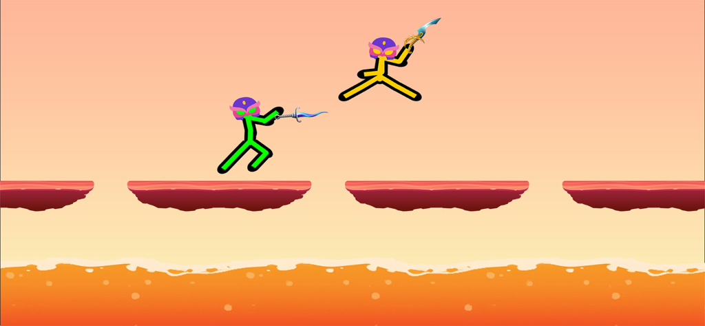Stickman Warriors: Fight Games - Two stickman warriors fighting with swords on floating platforms