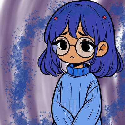 sad girl with glasses in a sweater