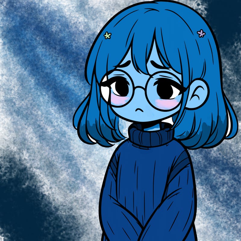 sad girl with glasses in a sweater