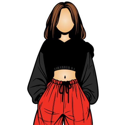 realistic girl faceless with baggy pants and a crop top