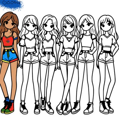 a group of girls wearing crop tops and shorts