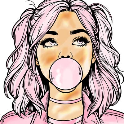 realististic girl blowing bubble -gum