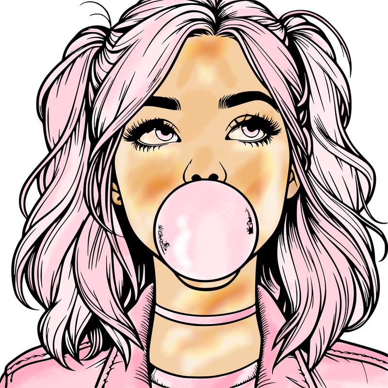 realististic girl blowing bubble -gum