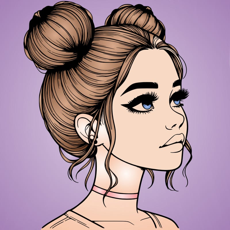 realistic girl with buns on the top of her head