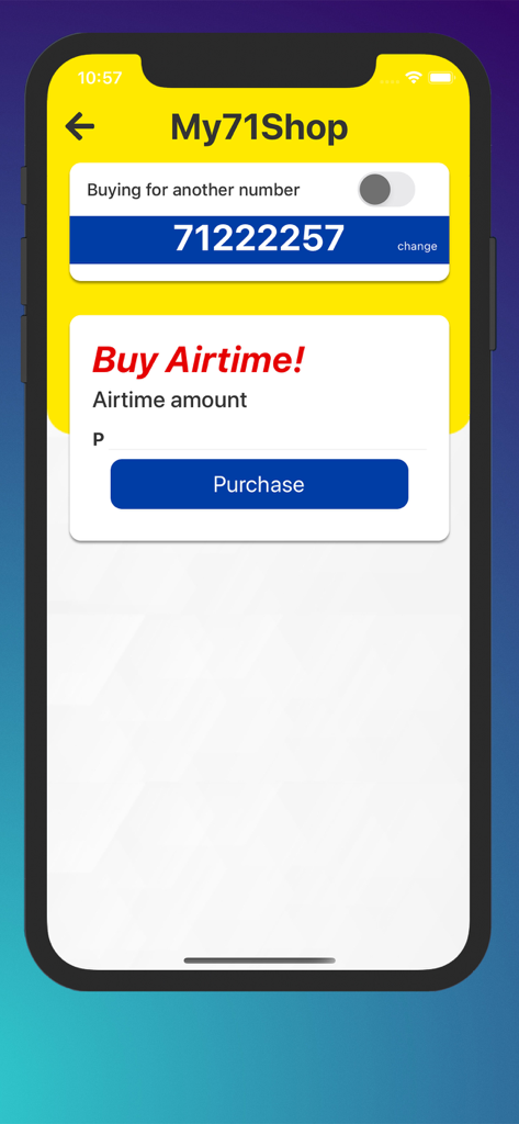 MascomOnline - MascomOnline app screen showing airtime purchase option