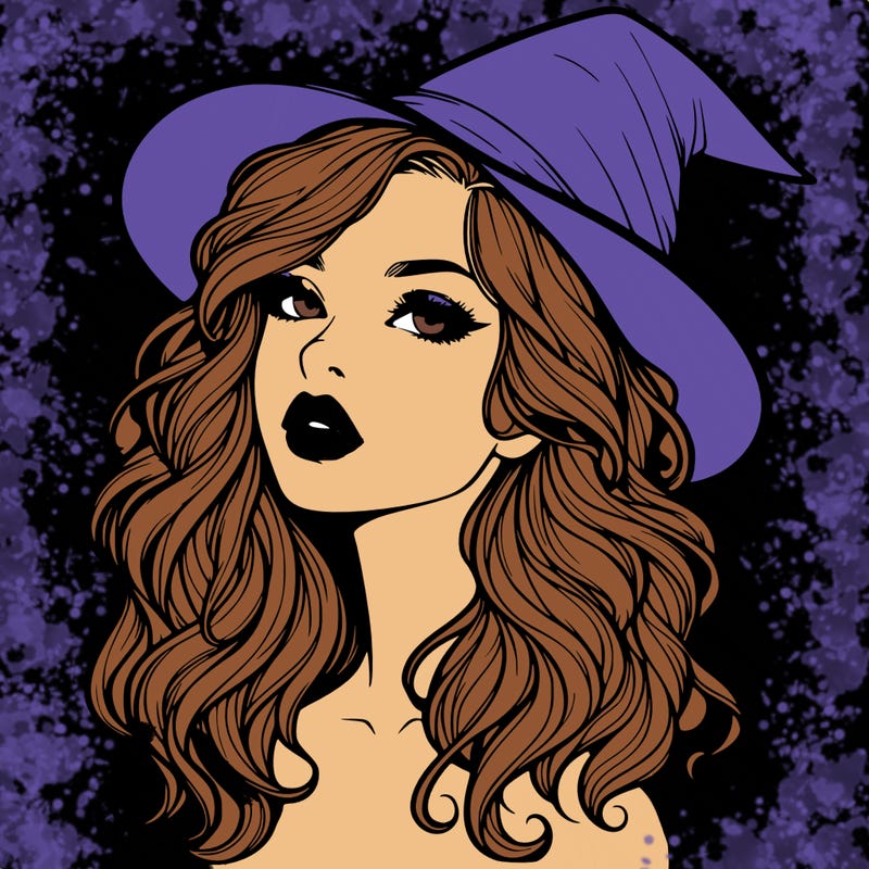 realistic witch girl with wavy hair and lips