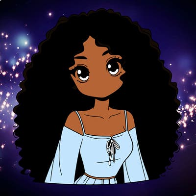 a black anime girl with long afro hair