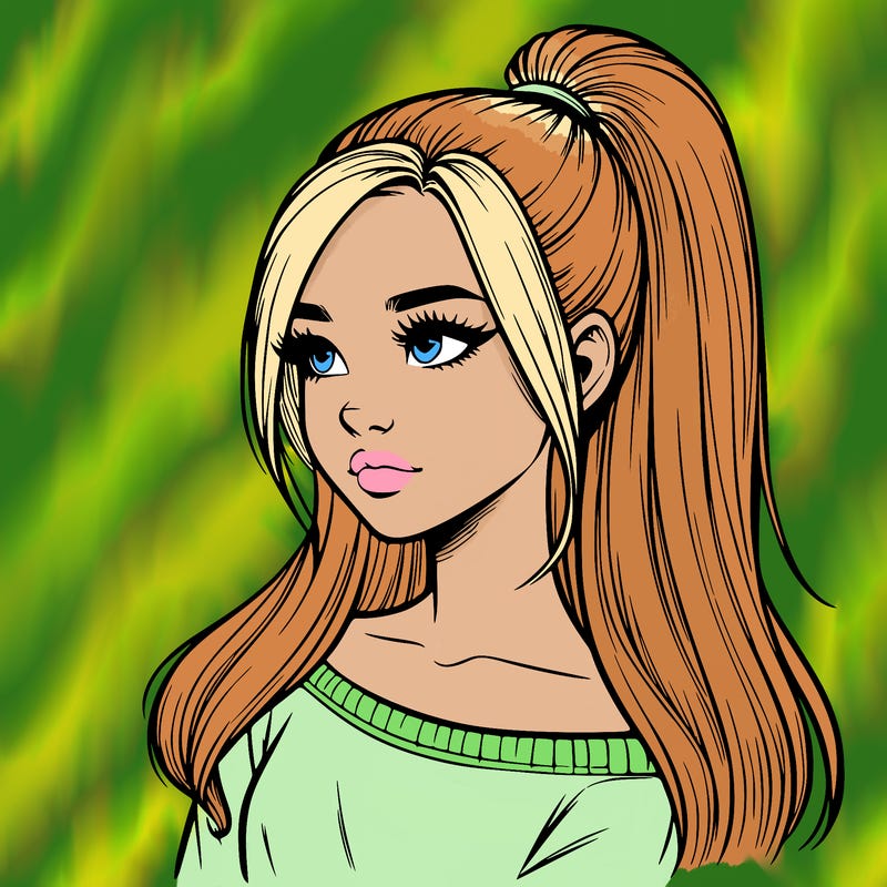 realistic girl with a high ponytail