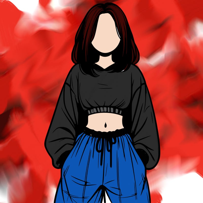 realistic girl faceless with baggy pants and a crop top