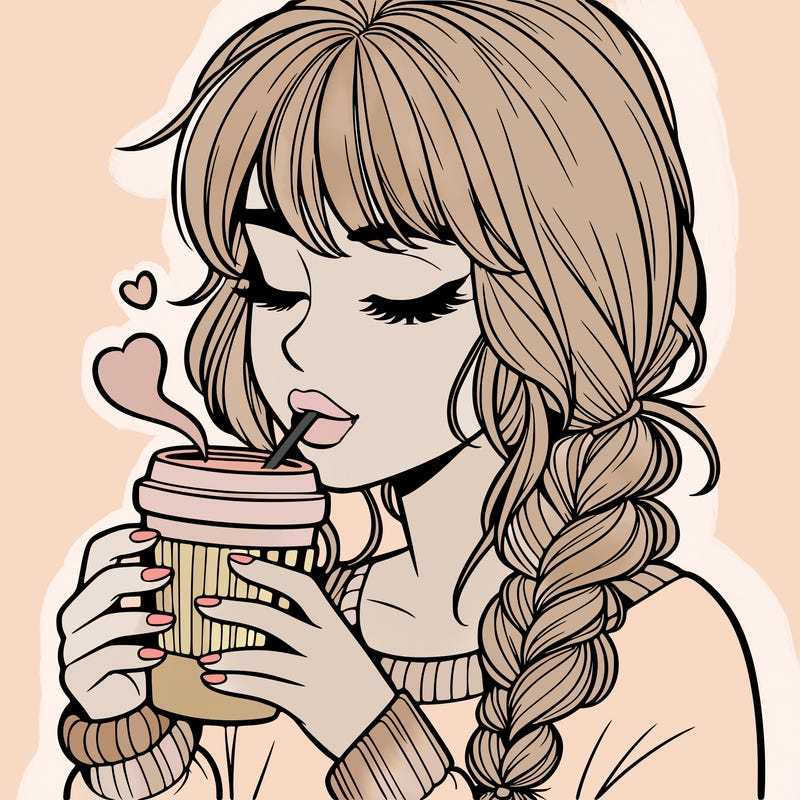 realistic girl drinking coffee