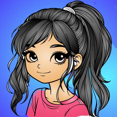 realistic girl with ponytail