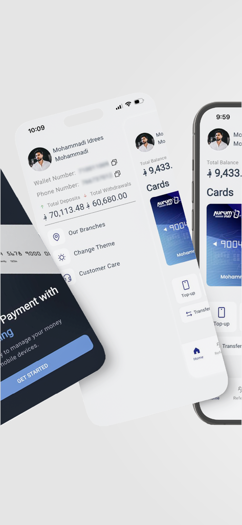 AurumPay - Interface do aplicativo móvel AurumPay exibindo o saldo da conta do usuário e opções de pagamento