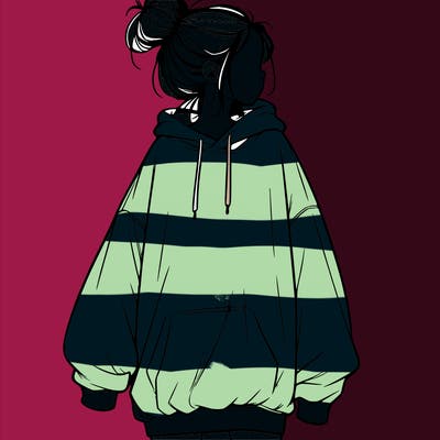 realistic girl with a oversized sweatshirt on and a bun