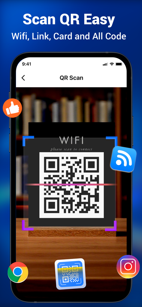 La aplicación Shark QR escaneando un código QR WiFi en un teléfono móvil