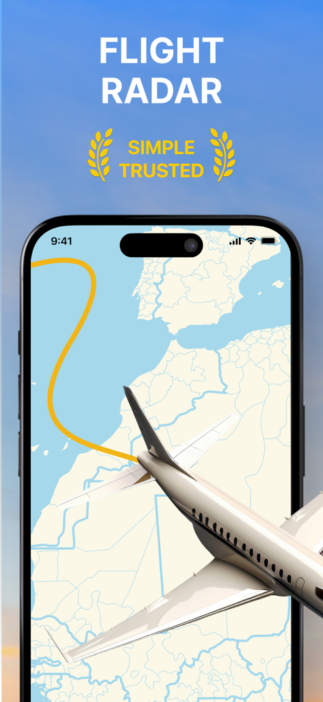 Live flight radar map on an iPhone showing a plane tracking its route