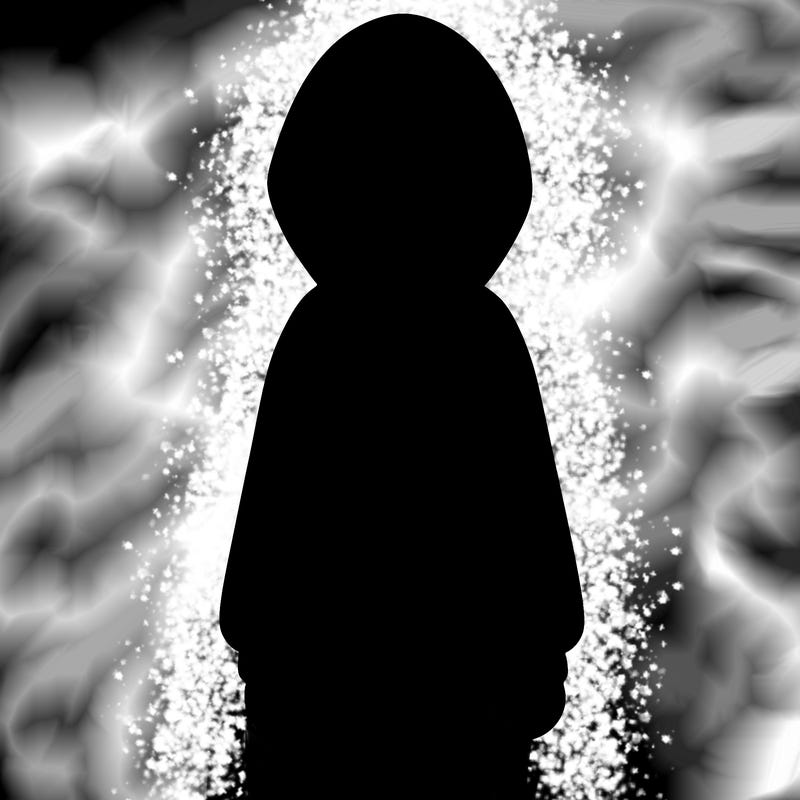 faceless girl in a tracksuit with a hood on and no hair