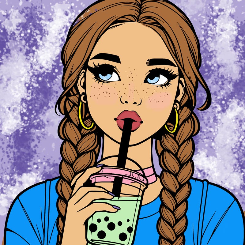 realistic girl with braided hair drinking boba