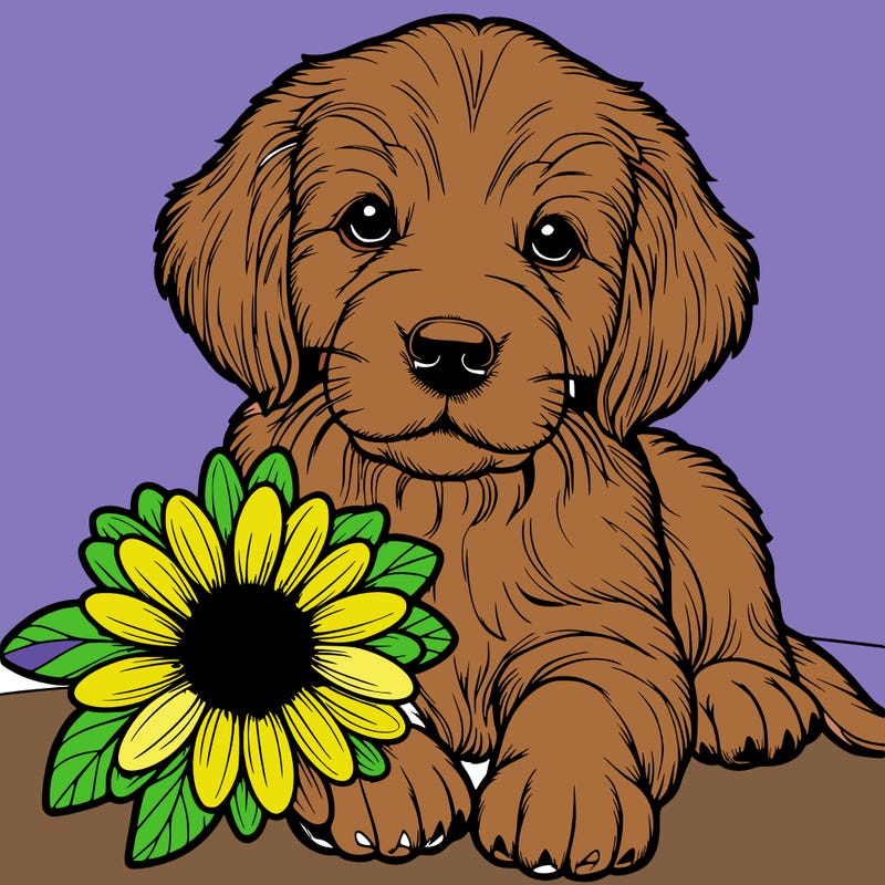 realistic retrever puppy with flower