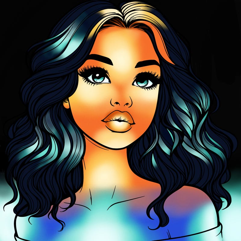 realistic girl with wavy hair and lips