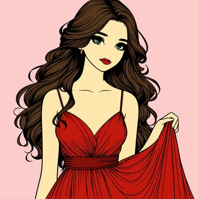 realistic girl in flowy silky prom dress