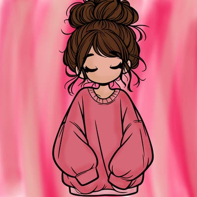 girl with baggy sweatshirt and messy bun