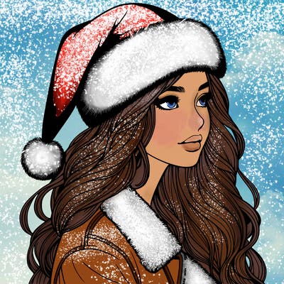 realistic girl in santa hat
