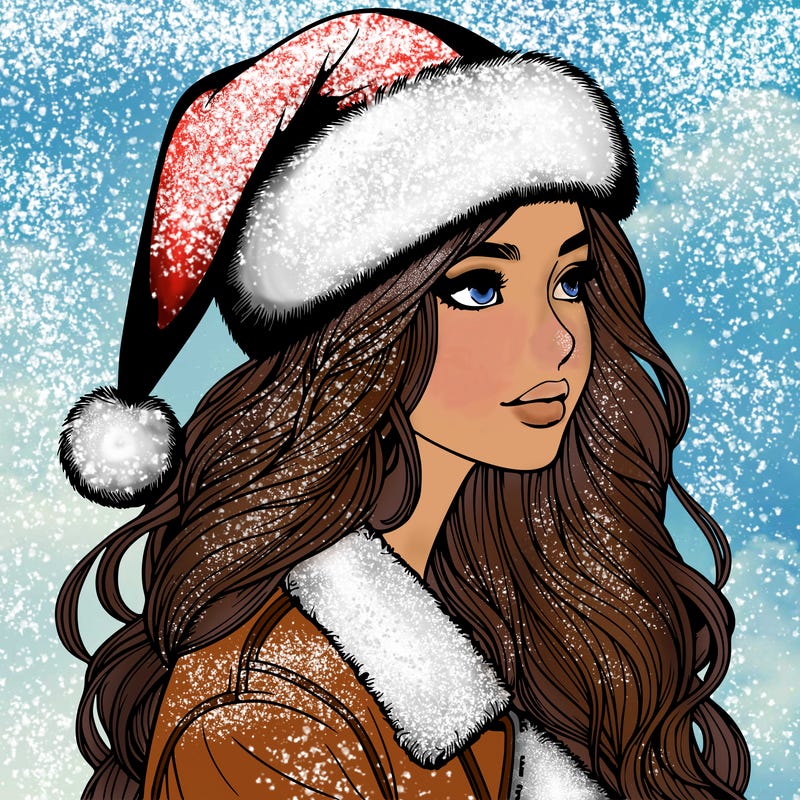 realistic girl in santa hat