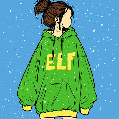 realistic girl with a oversized sweatshirt on and a bun