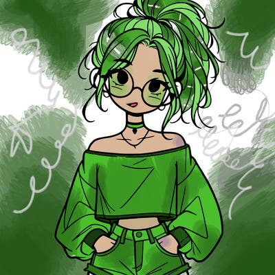 girl with a messy ponytail glasses a baggy crop top and jean shorts