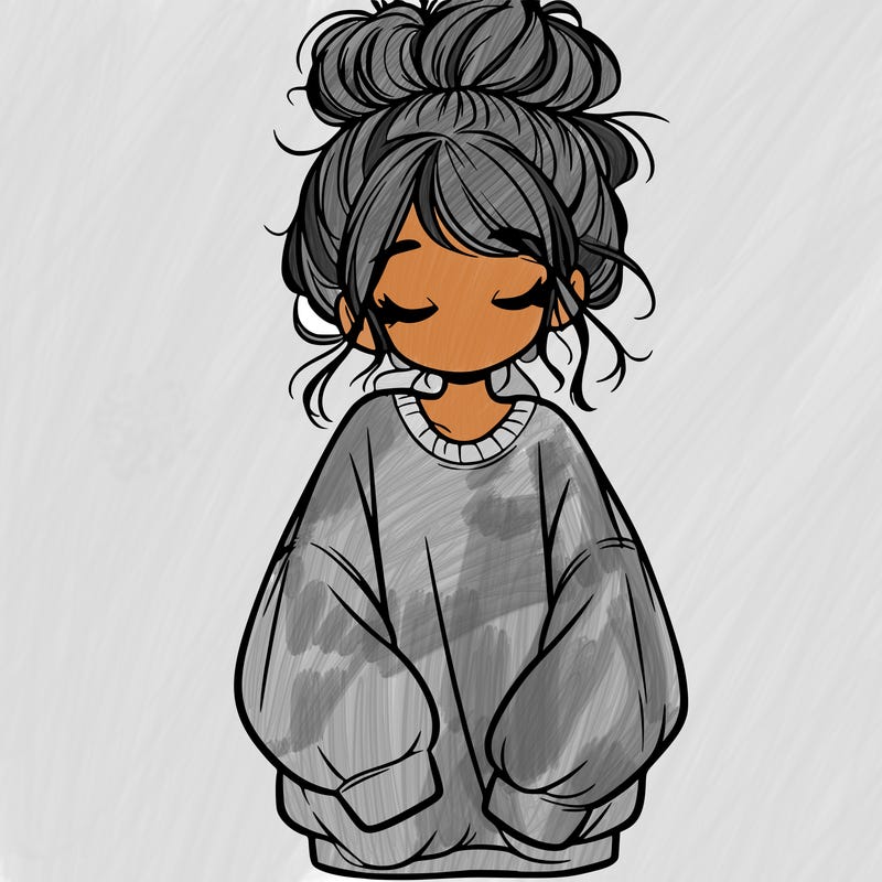 girl with baggy sweatshirt and messy bun