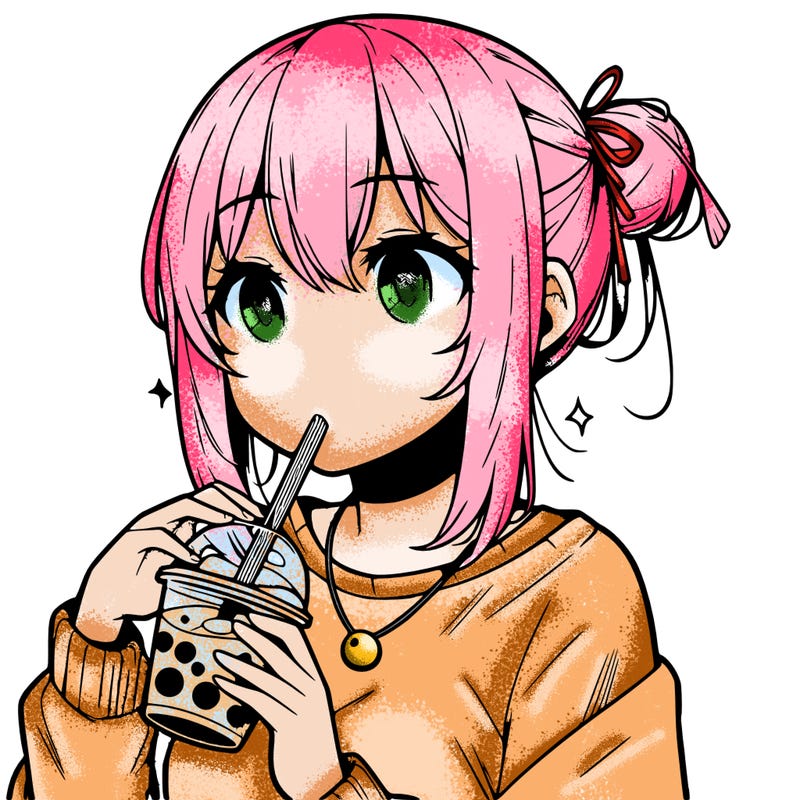 manga character drinking boba