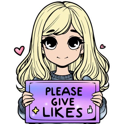realistic girl that is holding a sign that says please give likes