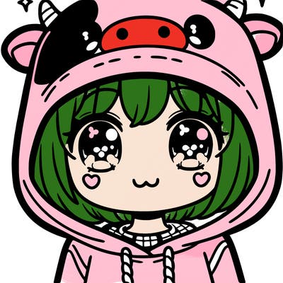 kawaii girl with cow hoodie