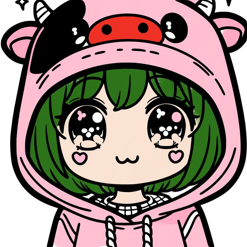 kawaii girl with cow hoodie