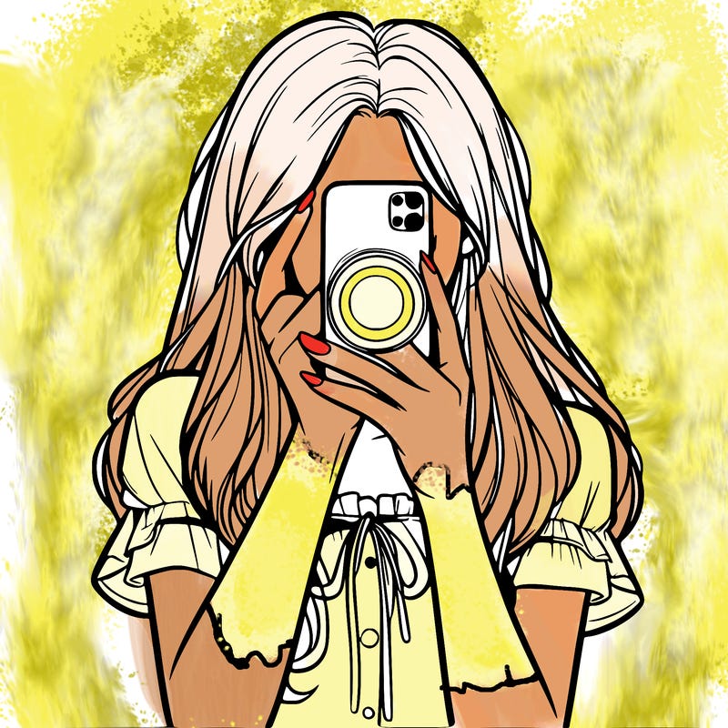 a realistic girl holding her phone taking pictures