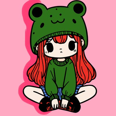a girl wearing a frog hat and some frog socks