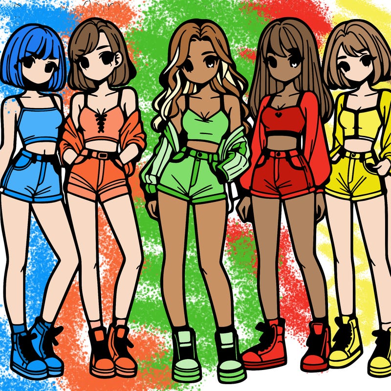 a group of girls wearing crop tops and shorts