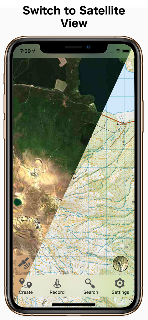 Split screen view of satellite imagery and topographic maps in the NZ Topo50 South Island app