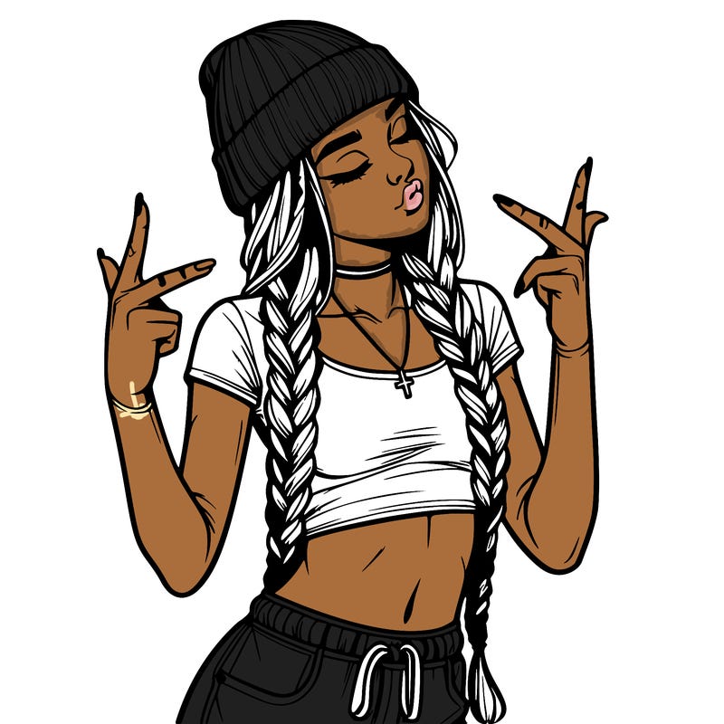 realistic teenage girl with braids and a beanie and crop top doing 🫶🏼