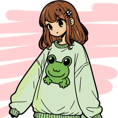 girl wearing frogging sweatshirt